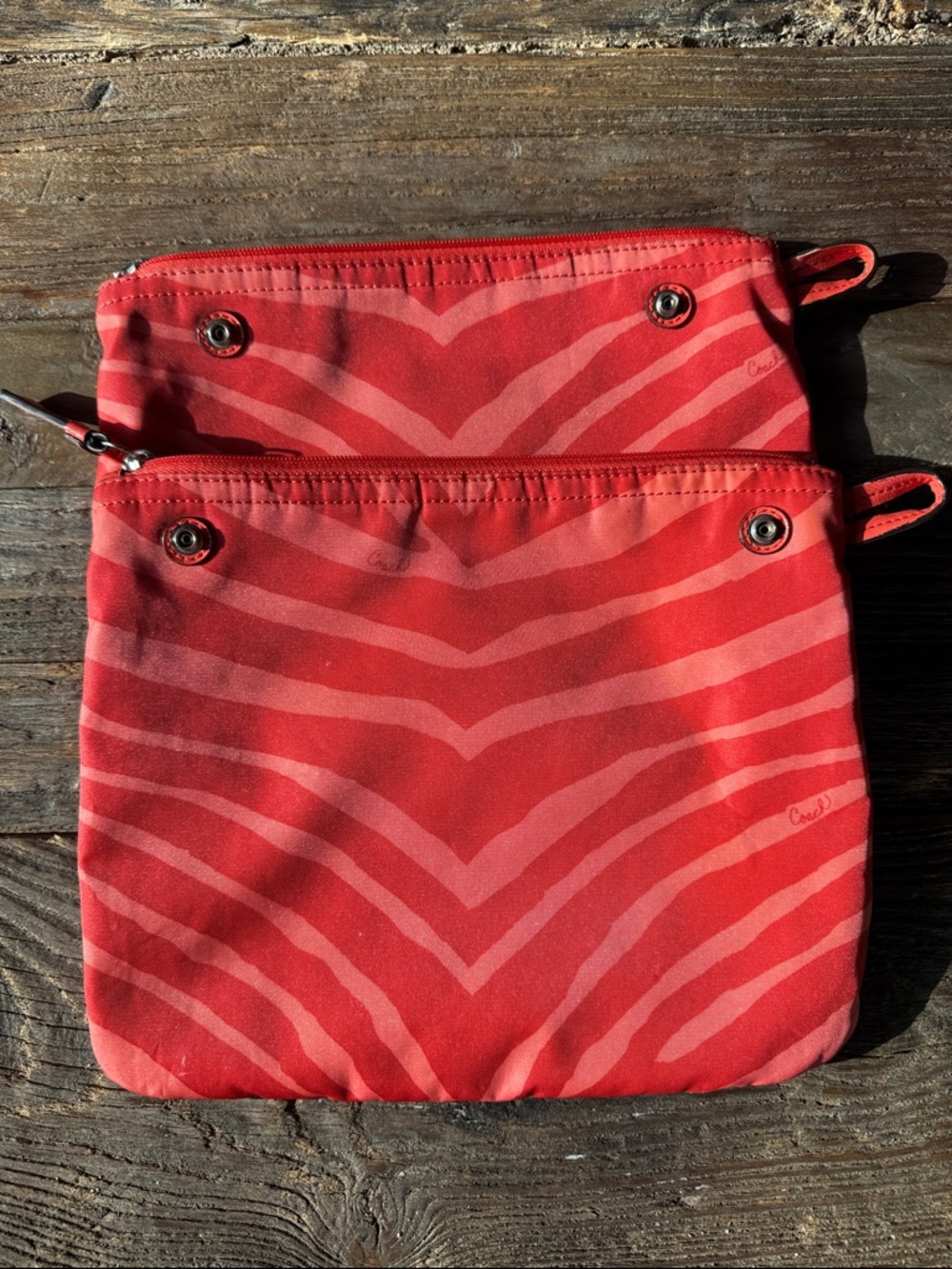 Coach zebra totes make up cases bag organizers pair/ set Hot Orange - Picture 7 of 13